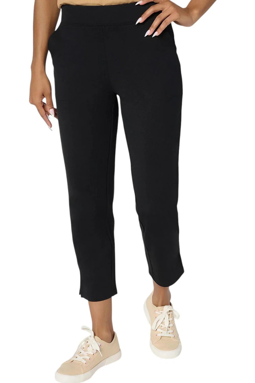 Denim & Co. Women's EasyWear French Terry Crop Pant Blk - Regular